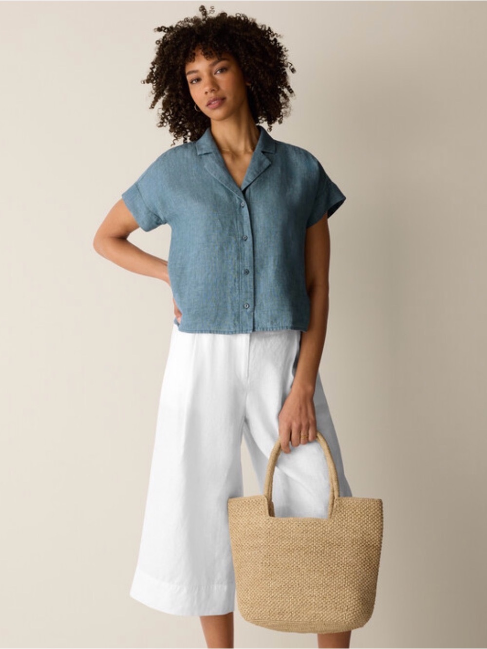 Eileen Fisher Washed Organic Linen Delave in Nile - Picture 2 of 7